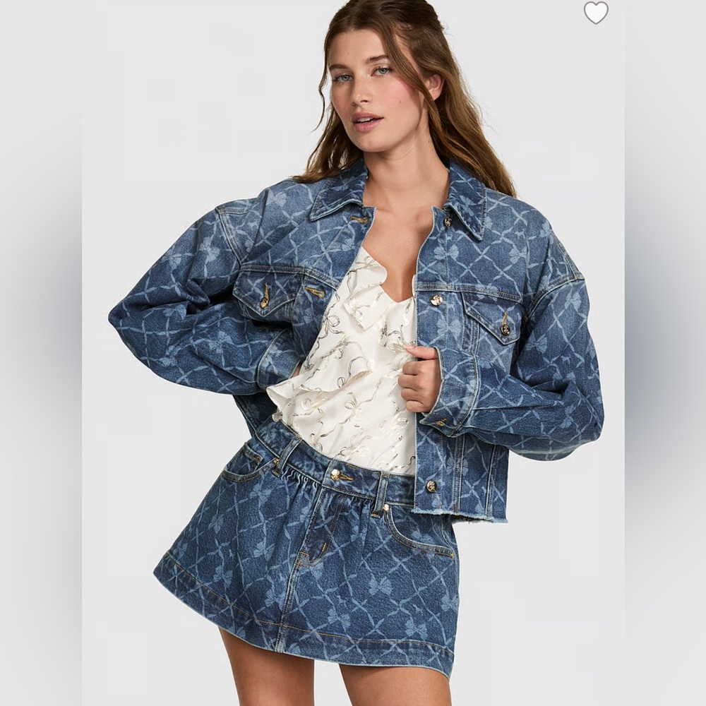 LoveShackFancy x victoria’s secret Pink , Denim cropped Jacket - Picture 6 of 9